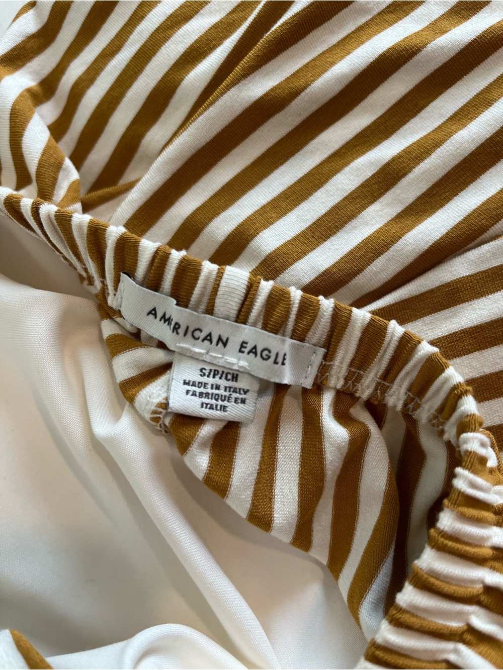 American Eagle Striped Strapless Wide-Leg Jumpsuit in Mustard - Picture 8 of 10